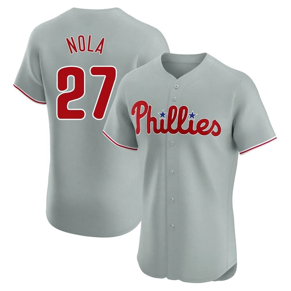 Fenge P.Phillies #27 Aaron Nola Player Gray Home Limited Elite Stitched Jerseys