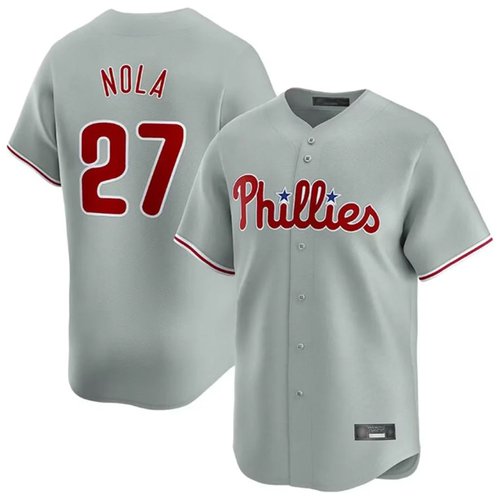Fenge P.Phillies #27 Aaron Nola Player Gray Home Limited Stitched Jerseys