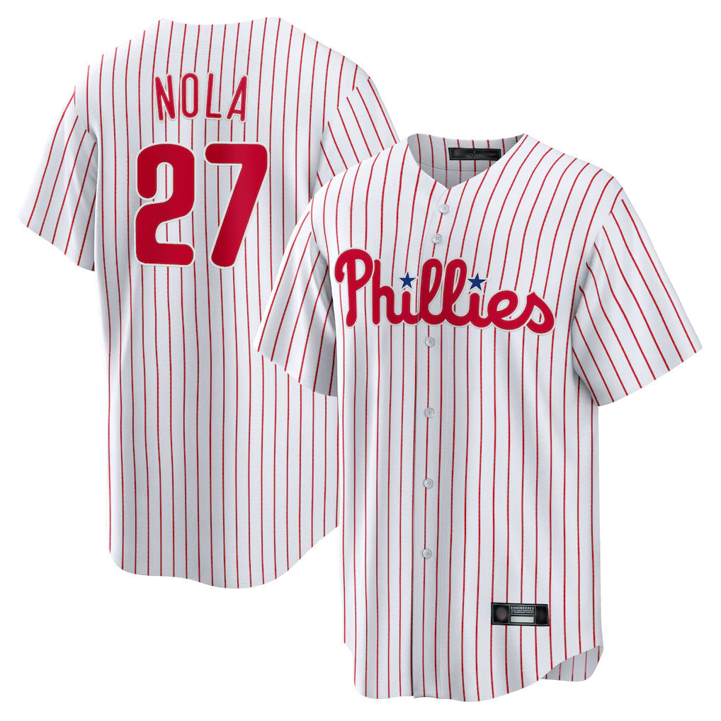 Fenge P.Phillies #27 Aaron Nola Player White Home Game Stitched Jerseys