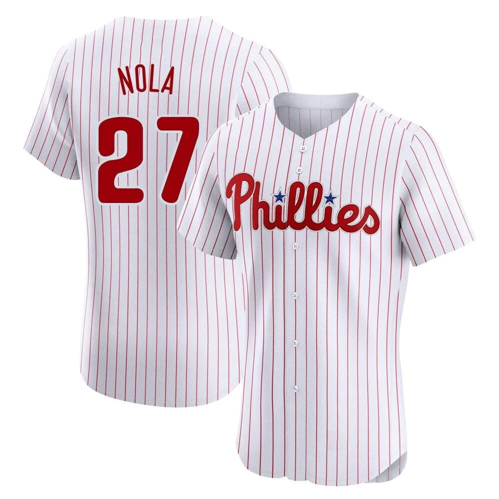 Fenge P.Phillies #27 Aaron Nola Player White Home Limited Elite Stitched Jerseys