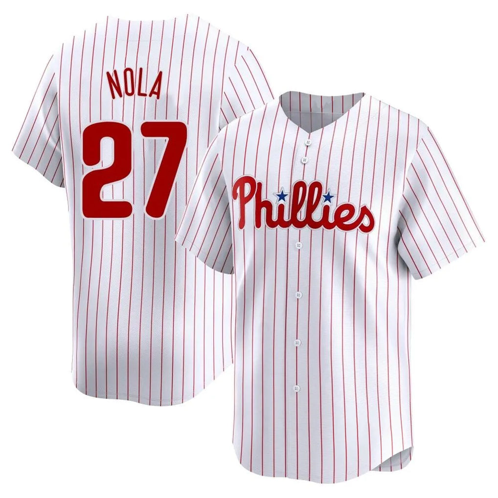 Fenge P.Phillies #27 Aaron Nola Player White Home Limited Stitched Jerseys