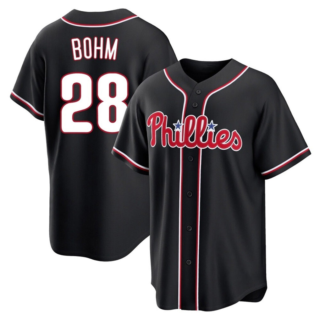 Fenge P.Phillies #28 Alec Bohm Player Black Fashion Out Home Game Stitched Jerseys
