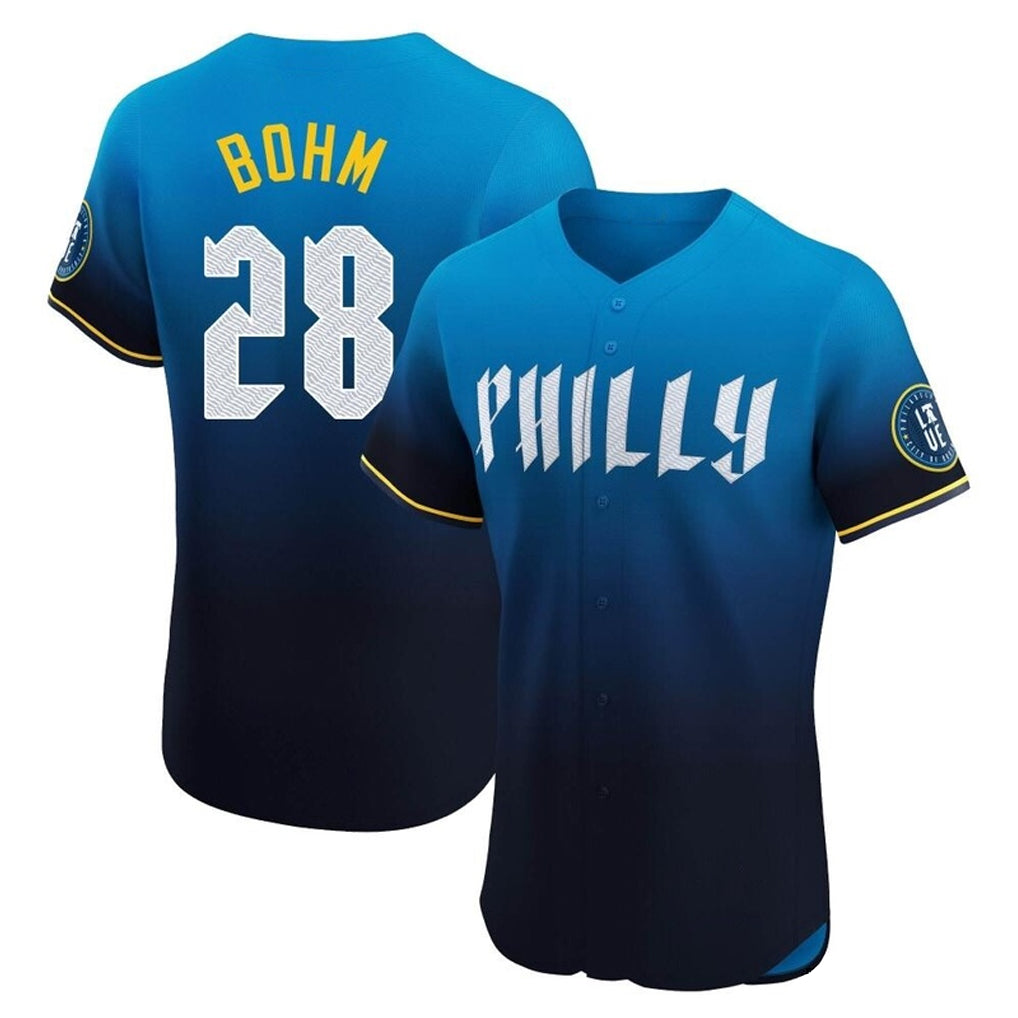 Fenge P.Phillies #28 Alec Bohm Player Blue City Connect Home Limited Elite Stitched Jerseys
