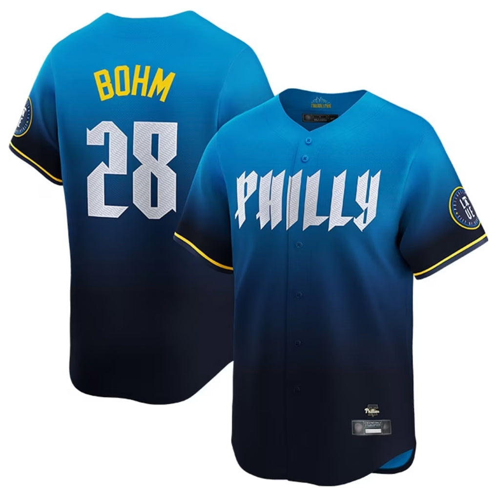 Fenge P.Phillies #28 Alec Bohm Player Blue City Connect Home Limited Stitched Jerseys