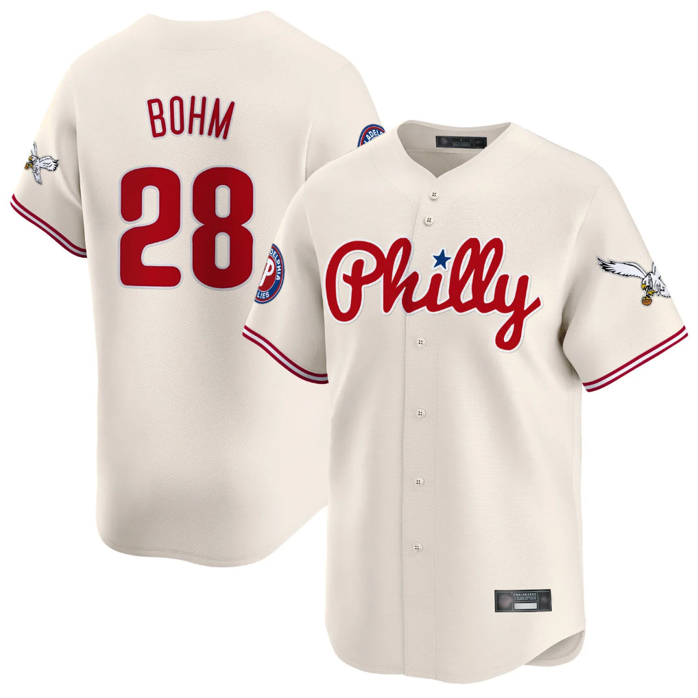 Fenge P.Phillies #28 Alec Bohm Player Cream Phillies & Eagles Vapor Premier Limited Stitched Jerseys