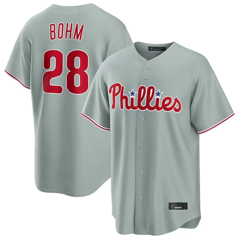 Fenge P.Phillies #28 Alec Bohm Player Gray Home Game Stitched Jerseys