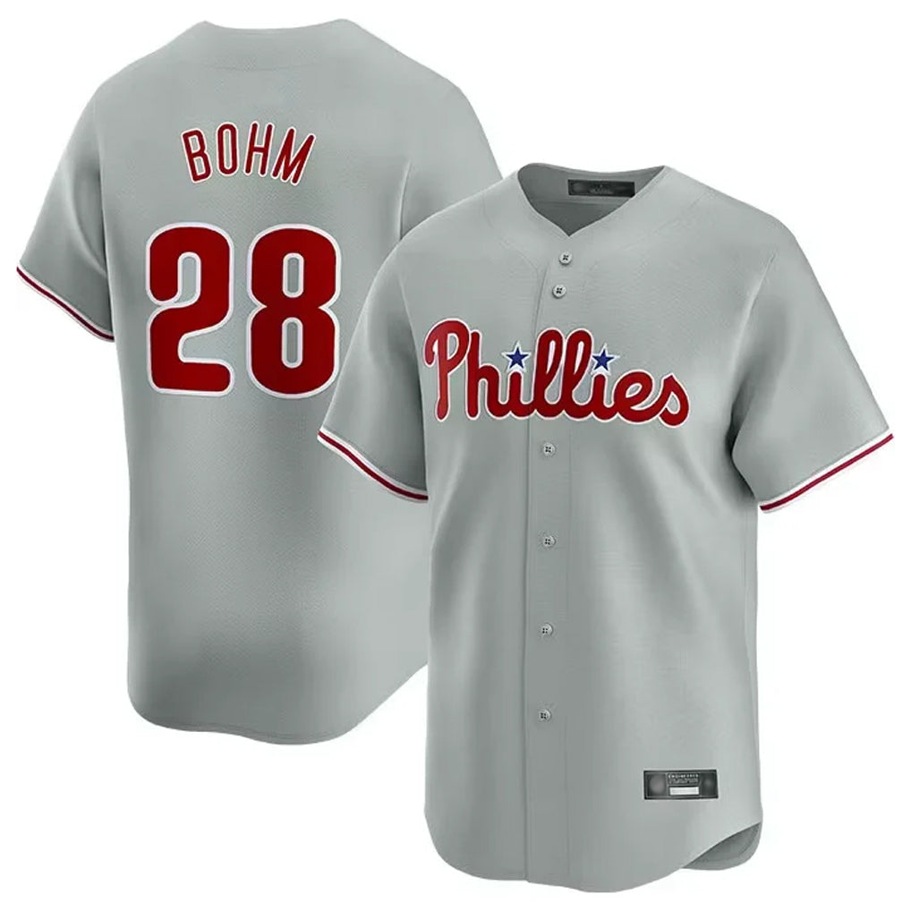 Fenge P.Phillies #28 Alec Bohm Player Gray Home Limited Stitched Jerseys