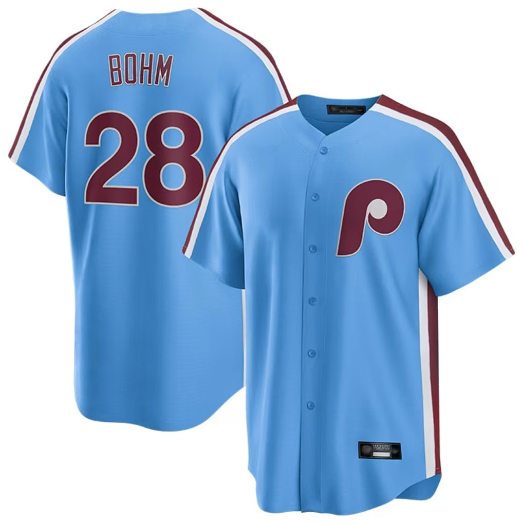 Fenge P.Phillies #28 Alec Bohm Player Light Blue Home Game Stitched Jerseys