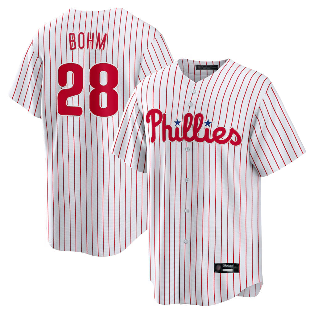 Fenge P.Phillies #28 Alec Bohm Player White Home Game Stitched Jerseys