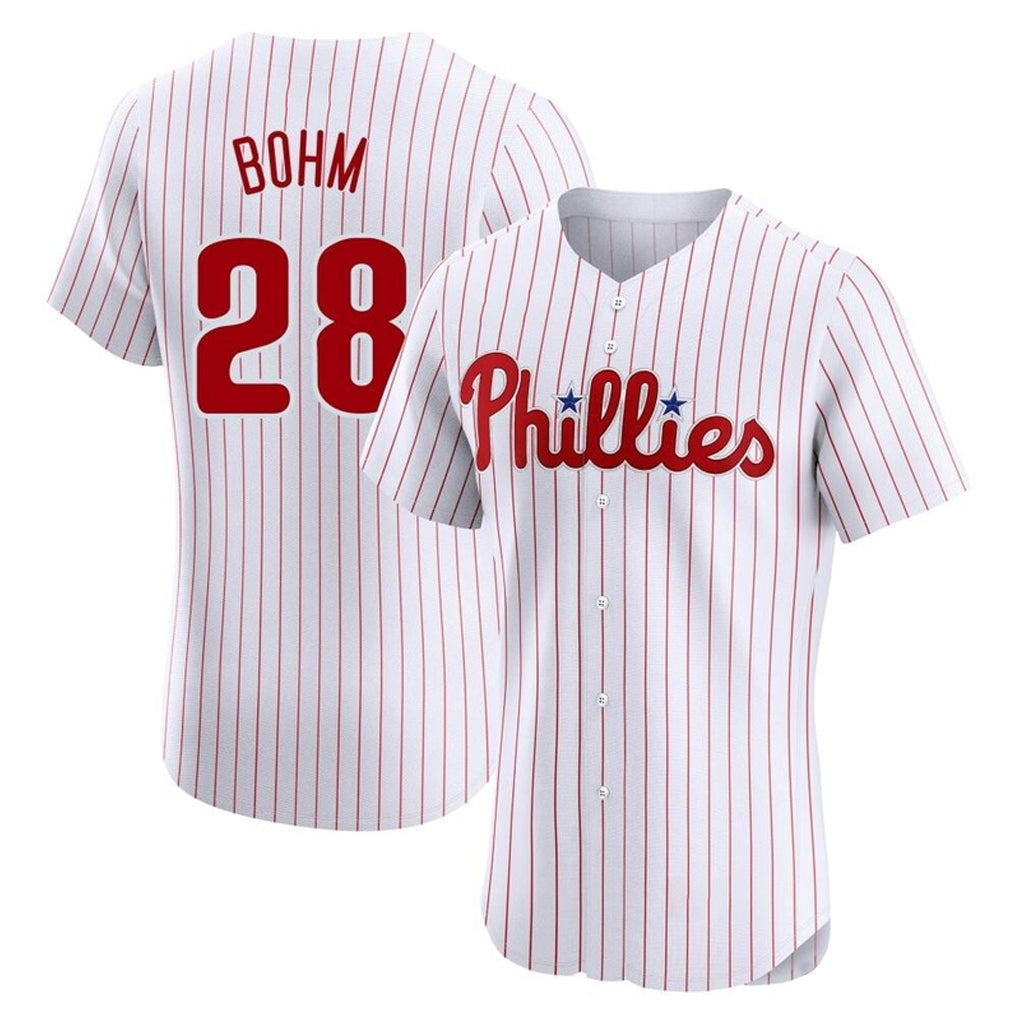Fenge P.Phillies #28 Alec Bohm Player White Home Limited Elite Stitched Jerseys