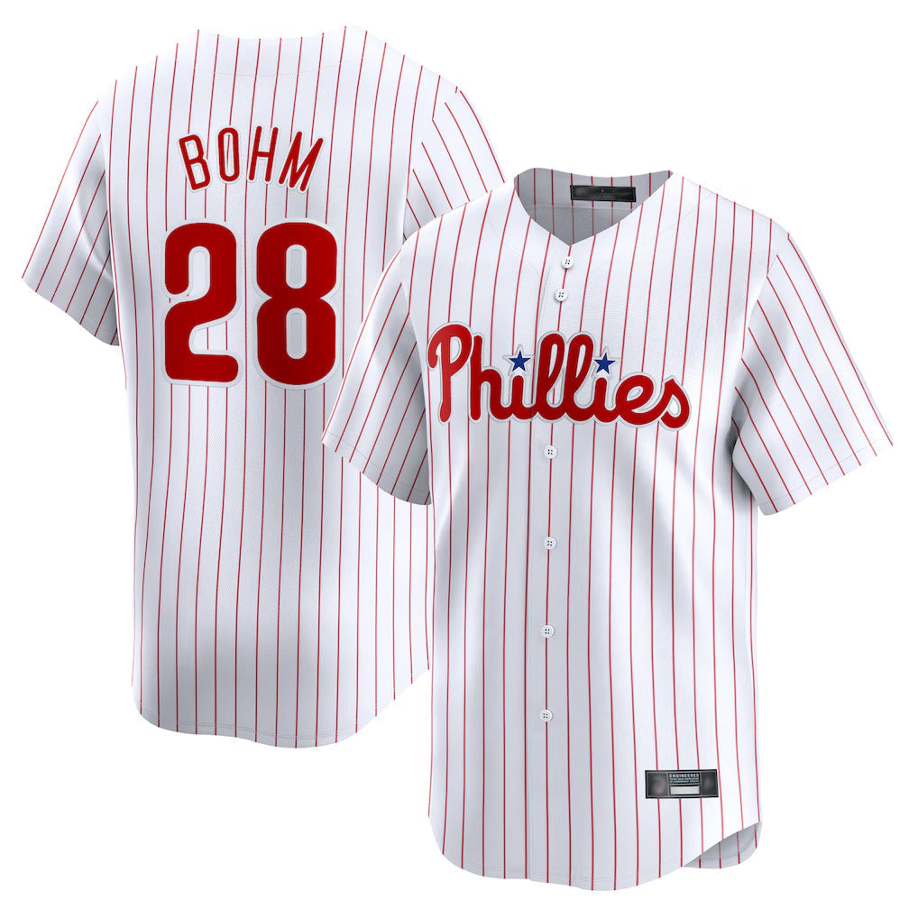 Fenge P.Phillies #28 Alec Bohm Player White Home Limited Stitched Jerseys