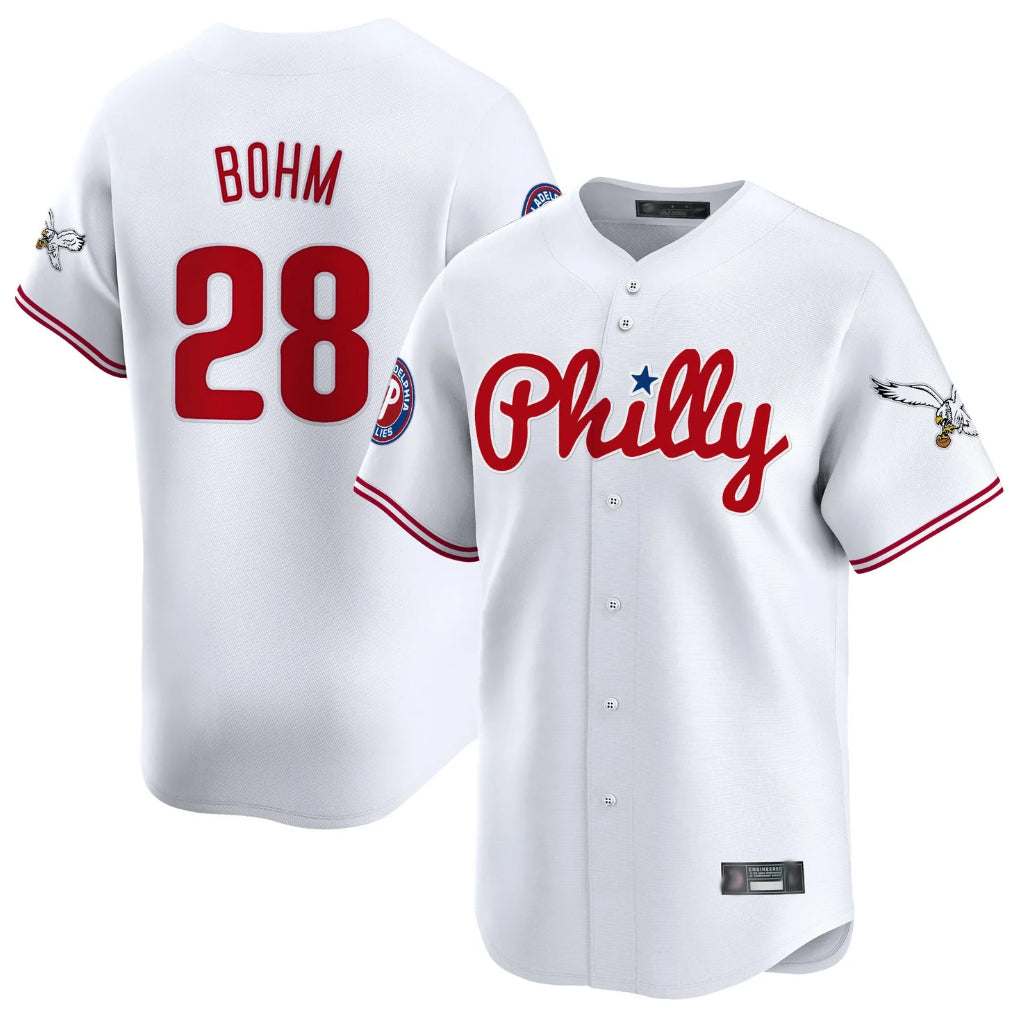 Fenge P.Phillies #28 Alec Bohm Player White Phillies & Eagles Vapor Premier Limited Stitched Jerseys