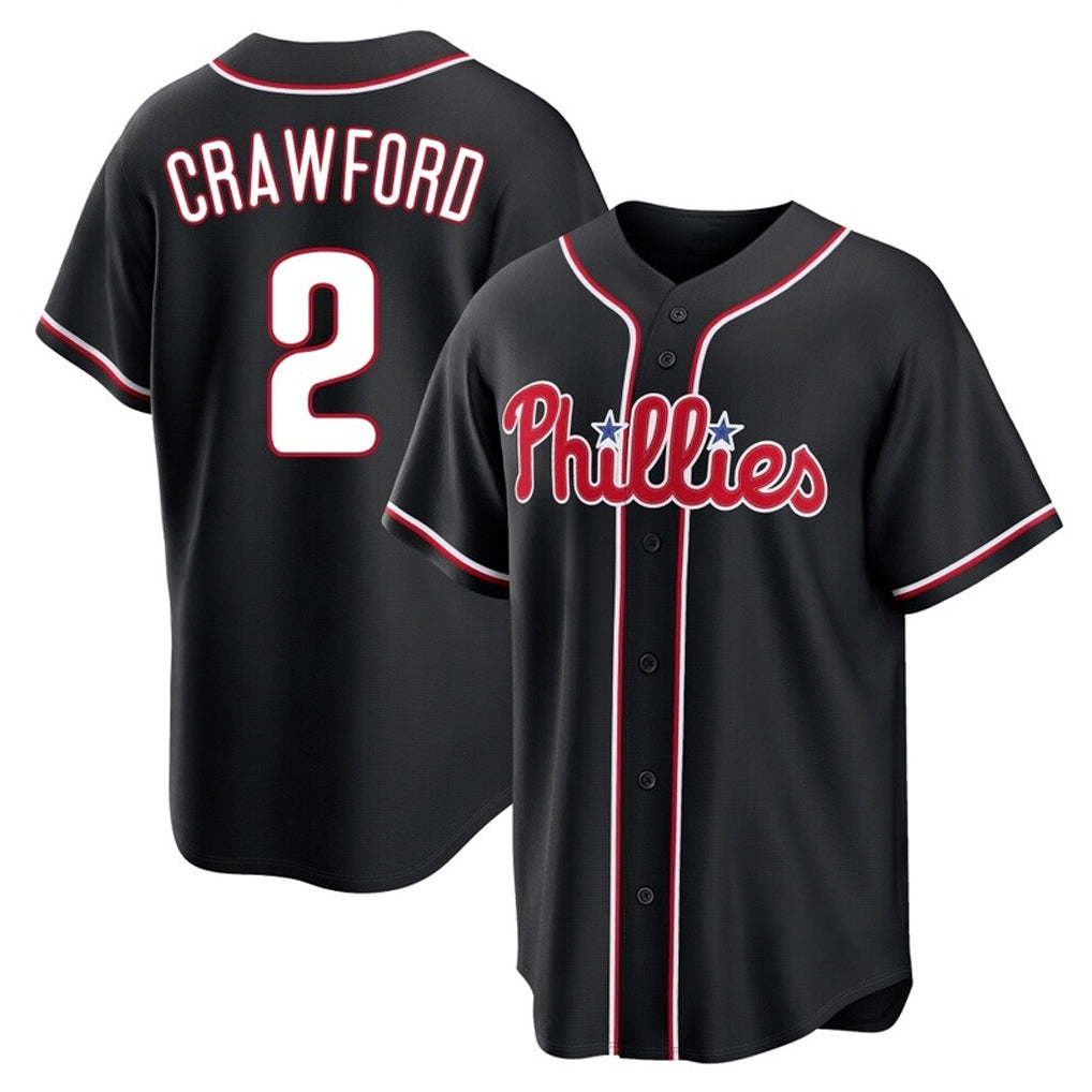 Fenge P.Phillies #2 Justin Crawford Player Black Fashion Out Home Game Stitched Jerseys