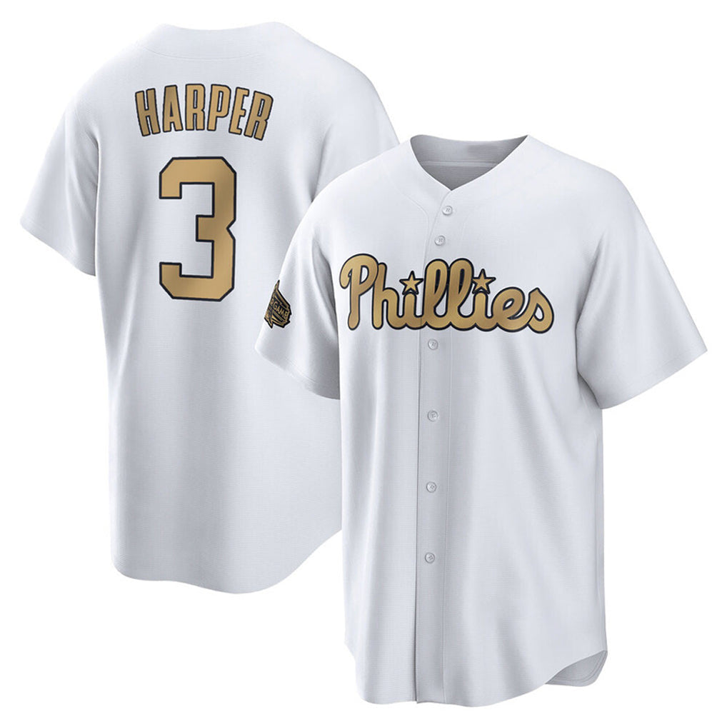 Fenge P.Phillies #3 Bryce Harper Player Gold All-Star Home Game Stitched Jerseys