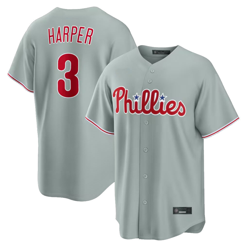 Fenge P.Phillies #3 Bryce Harper Player Gray Home Game Stitched Jerseys