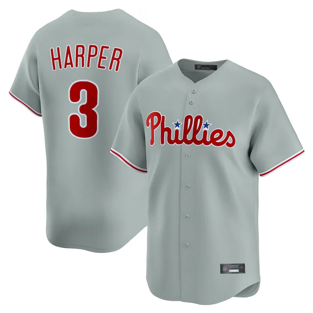 Fenge P.Phillies #3 Bryce Harper Player Gray Home Limited Stitched Jerseys