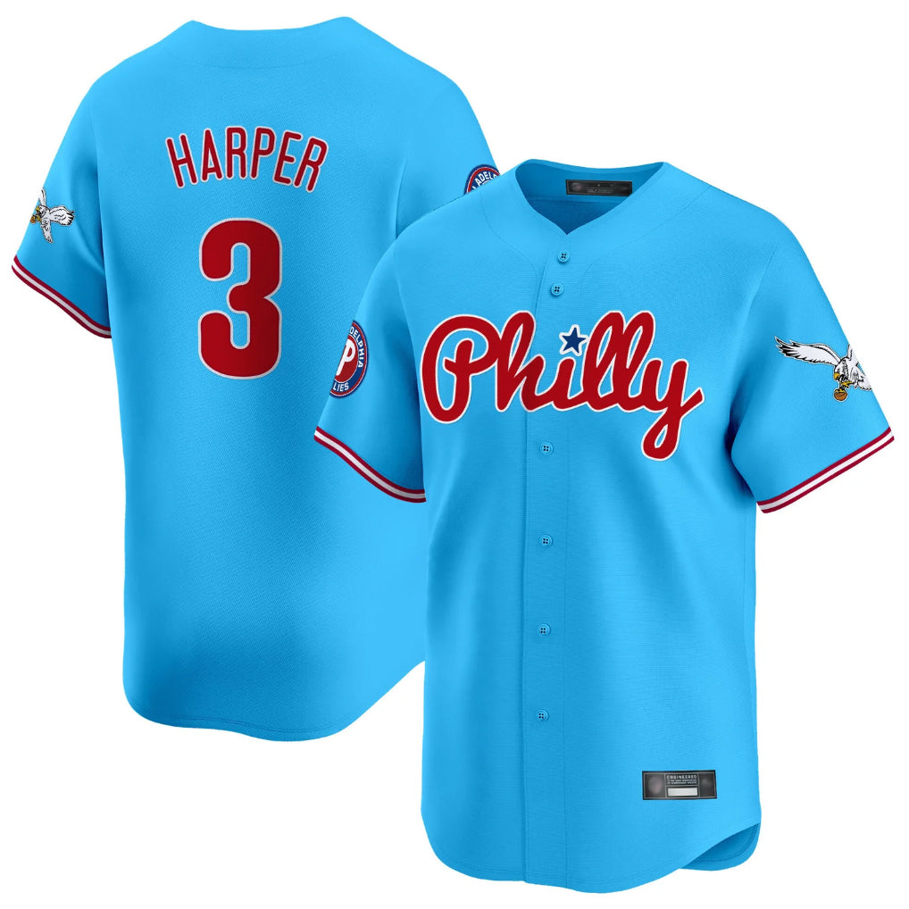 Fenge P.Phillies #3 Bryce Harper Player Light Blue Phillies & Eagles Vapor Premier Limited Stitched Jerseys