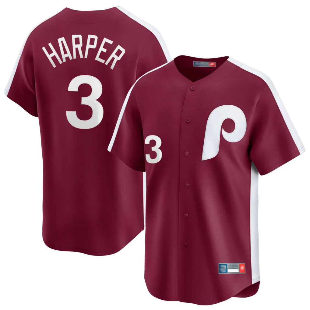 Fenge P.Phillies #3 Bryce Harper Player Red Cooperstown Collection Limited Home Stitched Jerseys