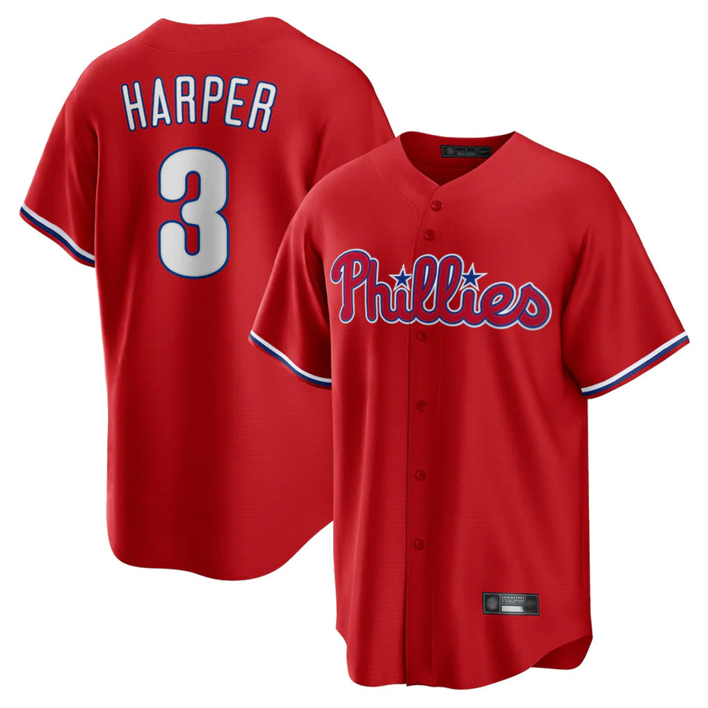 Fenge P.Phillies #3 Bryce Harper Player Red Home Game Stitched Jerseys