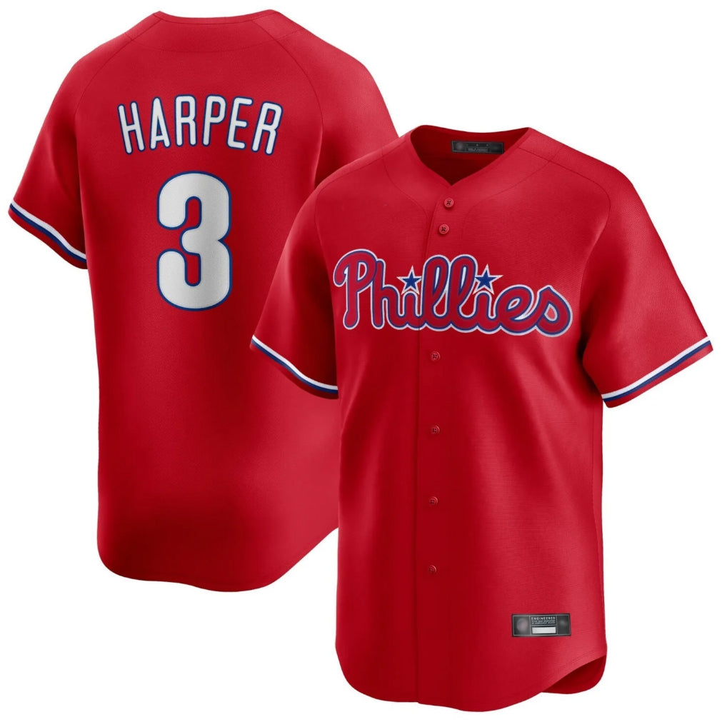 Fenge P.Phillies #3 Bryce Harper Player Red Home Limited Stitched Jerseys