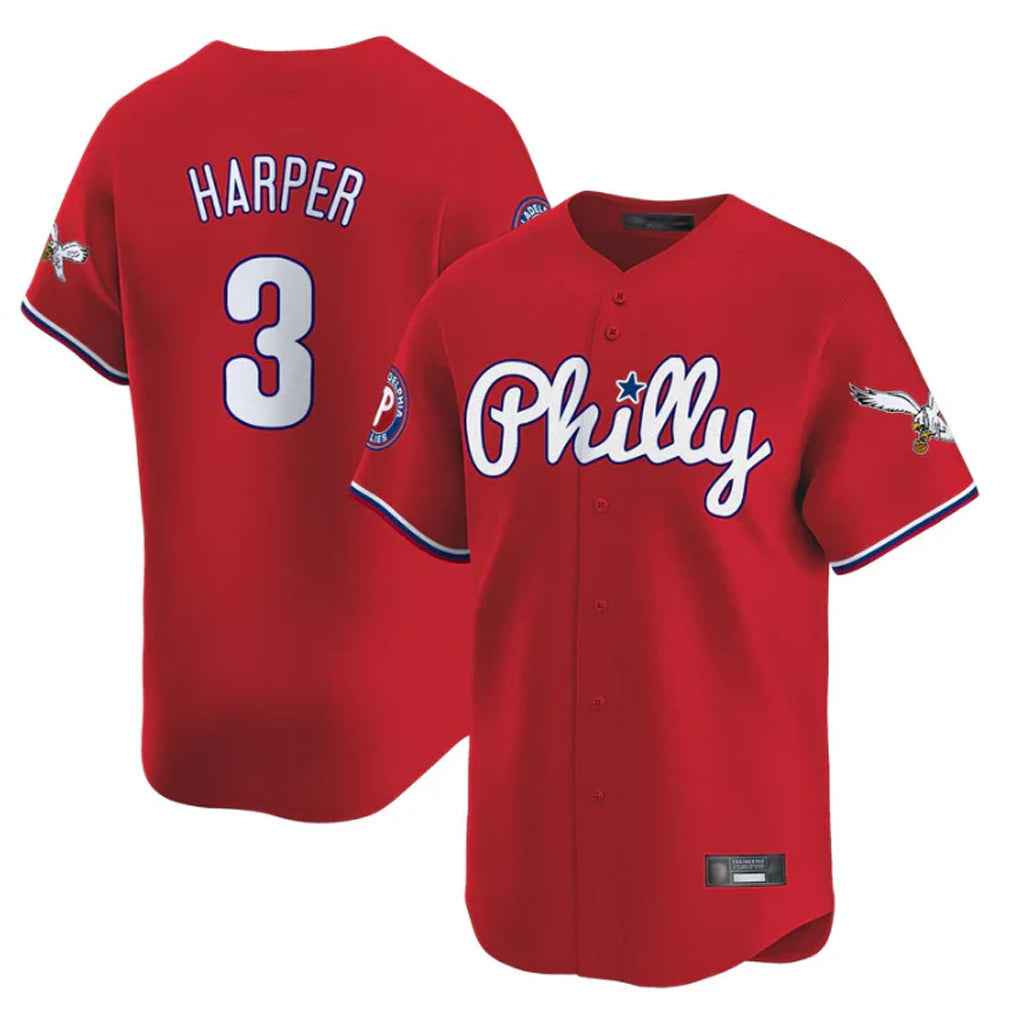 Fenge P.Phillies #3 Bryce Harper Player Red Phillies & Eagles Vapor Premier Limited Stitched Jerseys