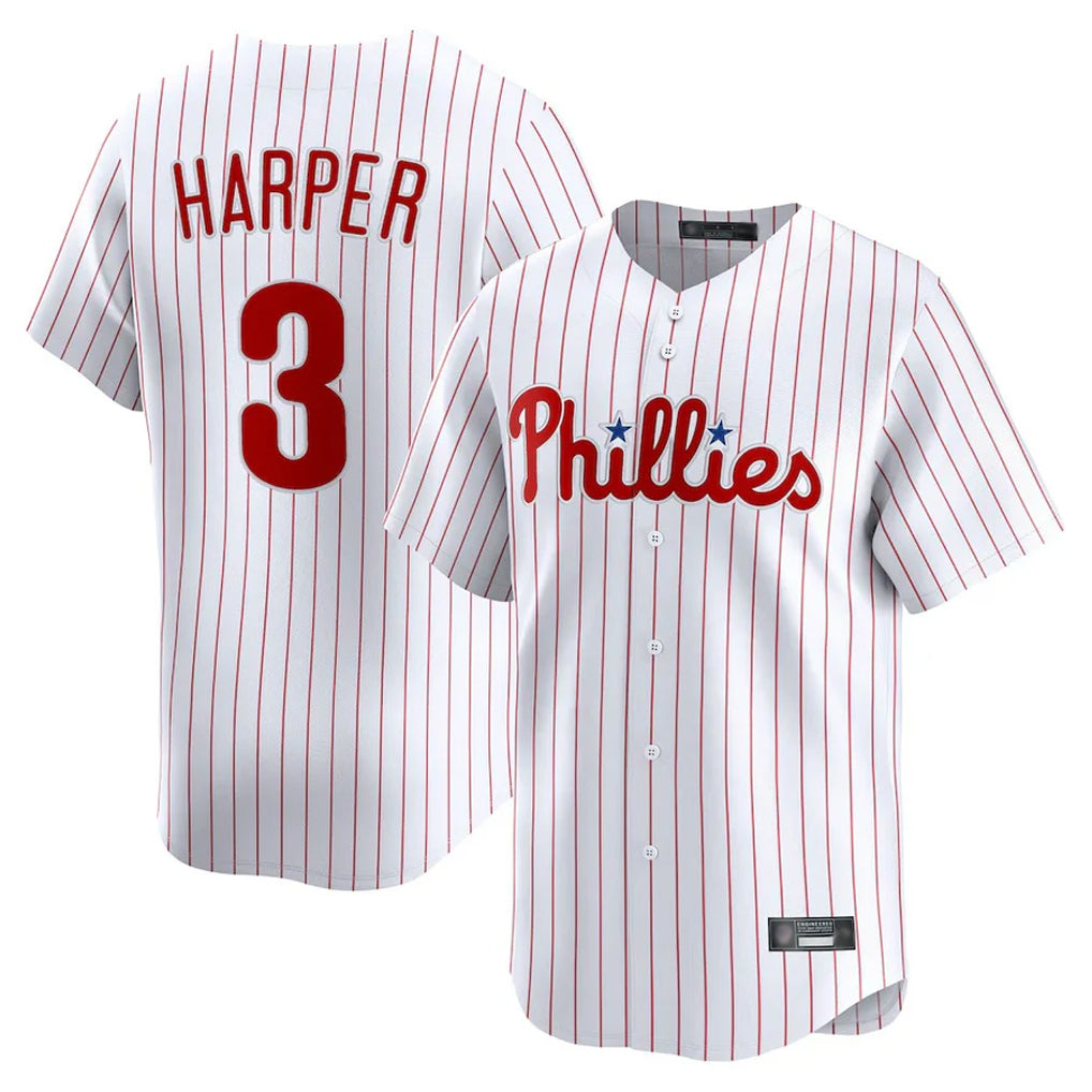 Fenge P.Phillies #3 Bryce Harper Player White Home Limited Stitched Jerseys