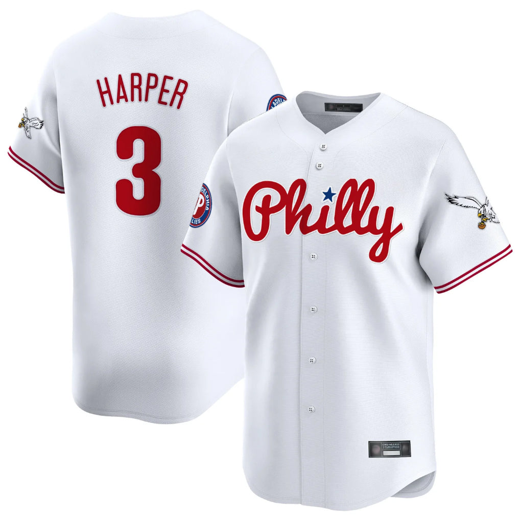 Fenge P.Phillies #3 Bryce Harper Player White Phillies & Eagles Vapor Premier Limited Stitched Jersey