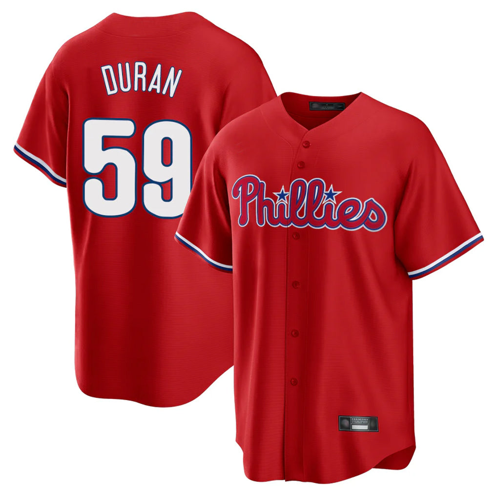 Fenge P.Phillies #59 Jhoan Duran Player Red Home Game Stitched Jerseys