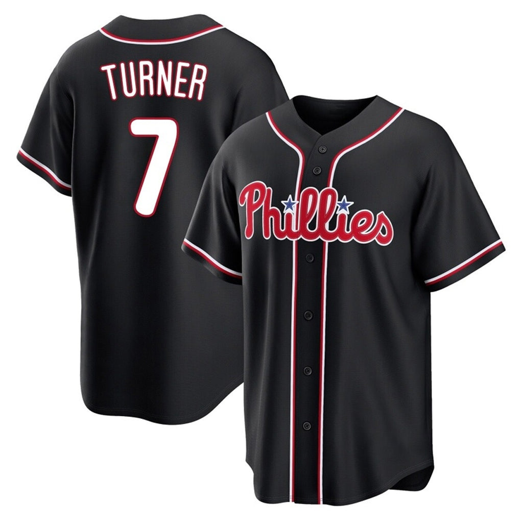 Fenge P.Phillies #7 Trea Turner Player Black Fashion Out Home Game Stitched Jerseys