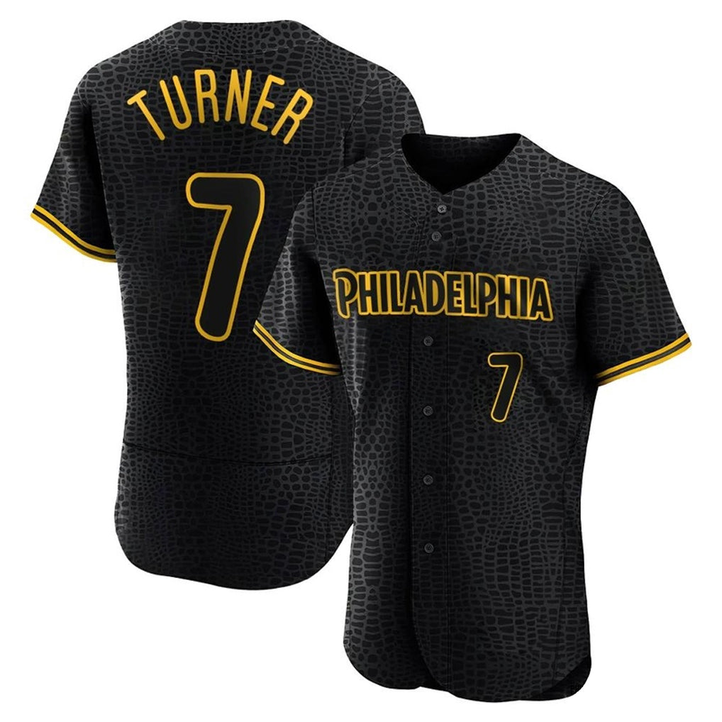 Fenge P.Phillies #7 Trea Turner Player Black Snake Skin City Home Limited Elite Stitched Jerseys