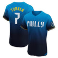 Fenge P.Phillies #7 Trea Turner Player Blue City Connect Home Limited Elite Stitched Jerseys