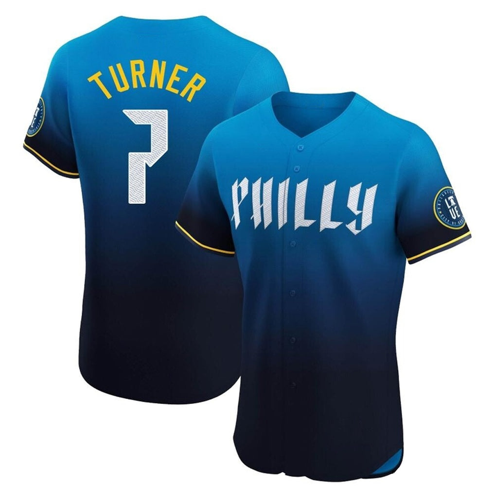 Fenge P.Phillies #7 Trea Turner Player Blue City Connect Home Limited Elite Stitched Jerseys
