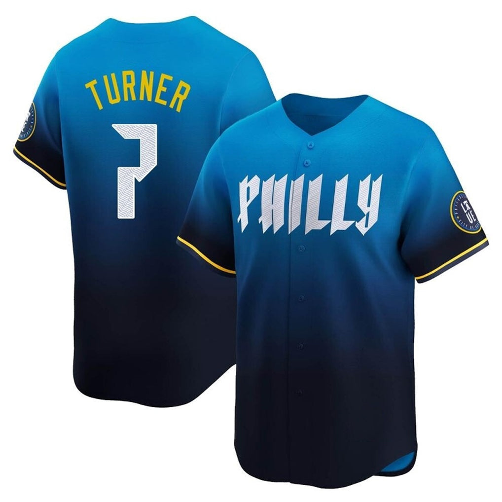 Fenge P.Phillies #7 Trea Turner Player Blue City Connect Home Limited Stitched Jerseys