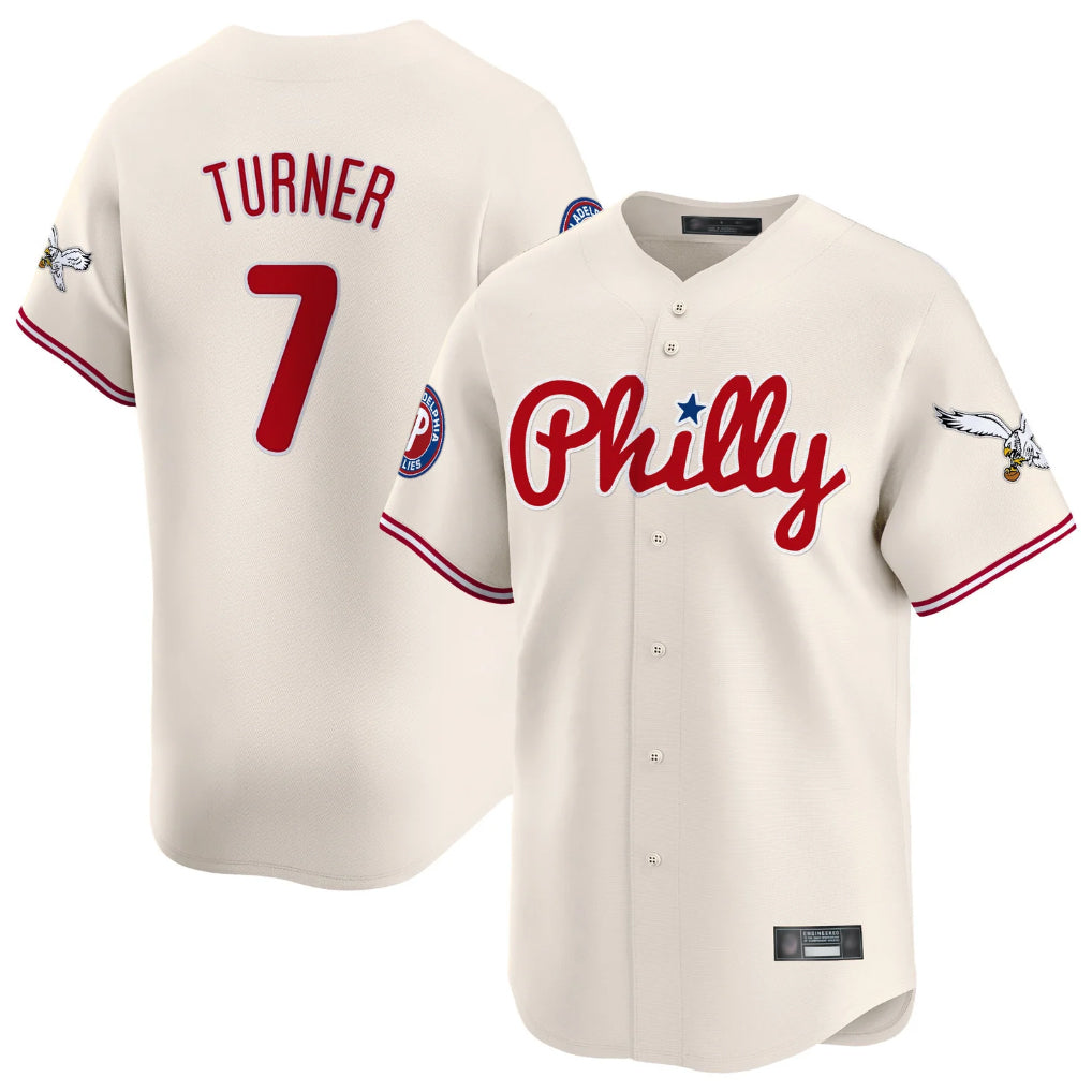 Fenge P.Phillies #7 Trea Turner Player Cream Phillies & Eagles Vapor Premier Limited Stitched Jerseys