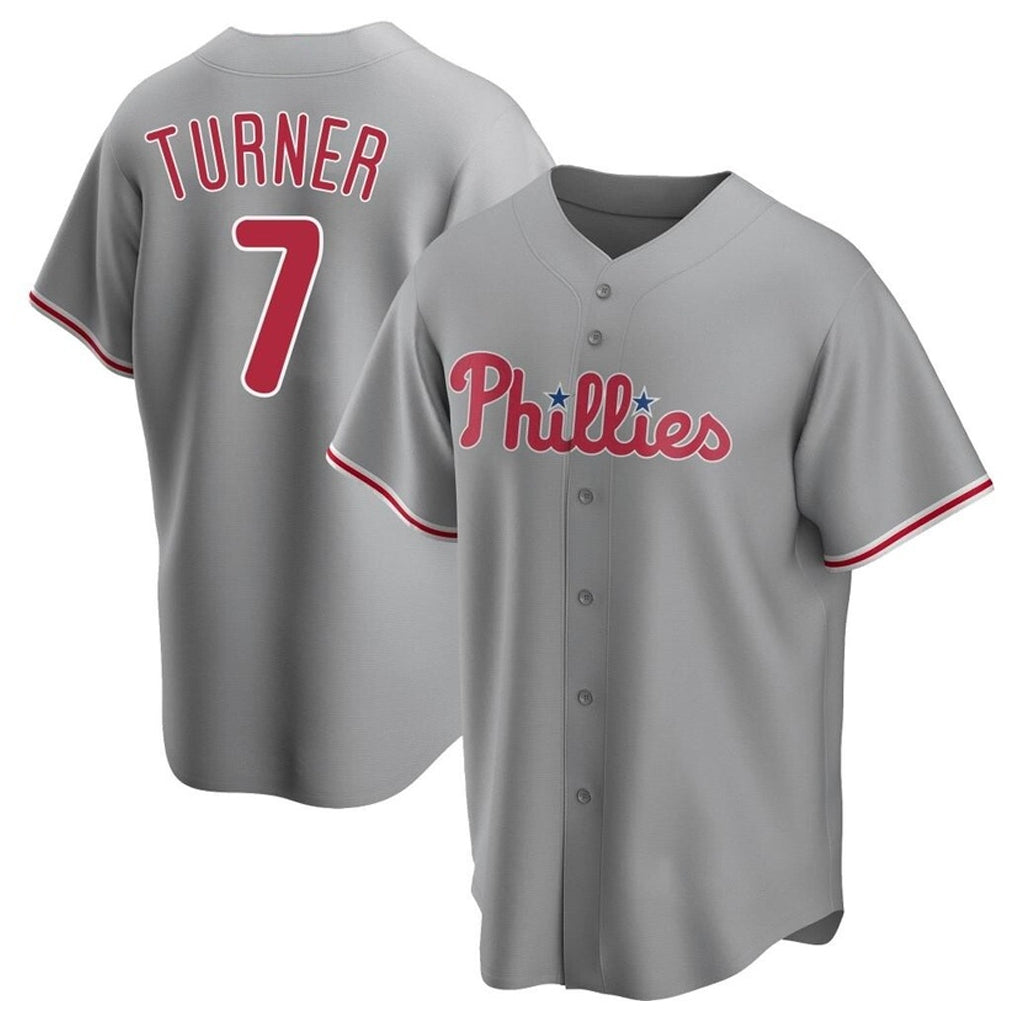 Fenge P.Phillies #7 Trea Turner Player Gray Home Game Stitched Jerseys