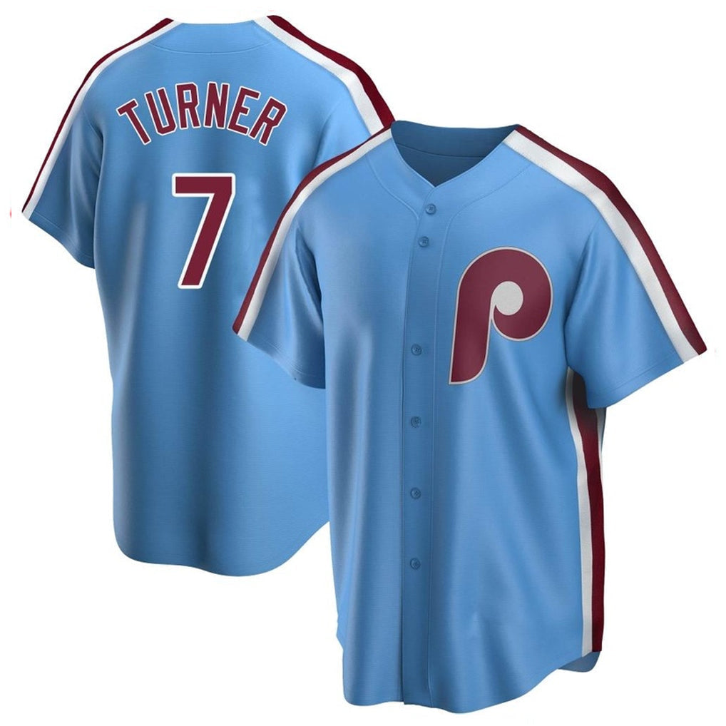 Fenge P.Phillies #7 Trea Turner Player Light Blue Home Game Stitched Jerseys