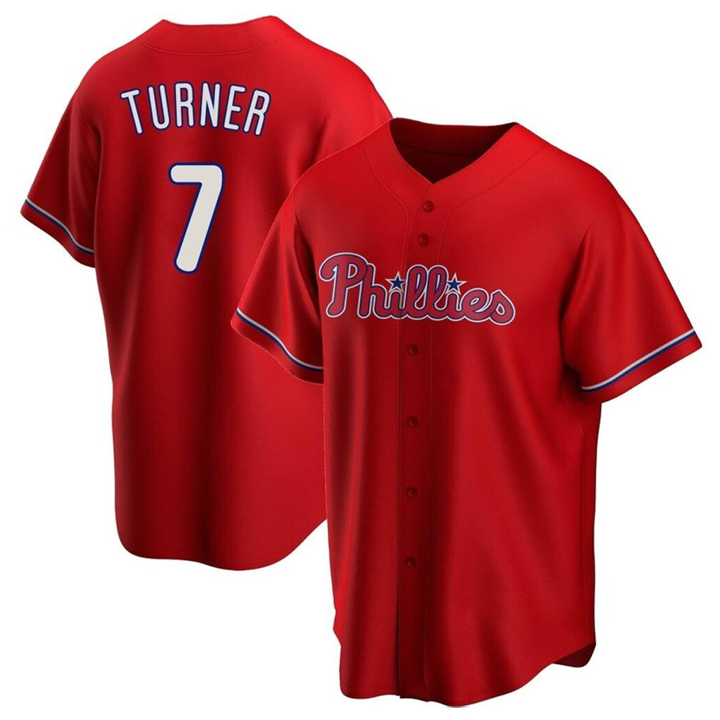 Fenge P.Phillies #7 Trea Turner Player Red Home Game Stitched Jerseys