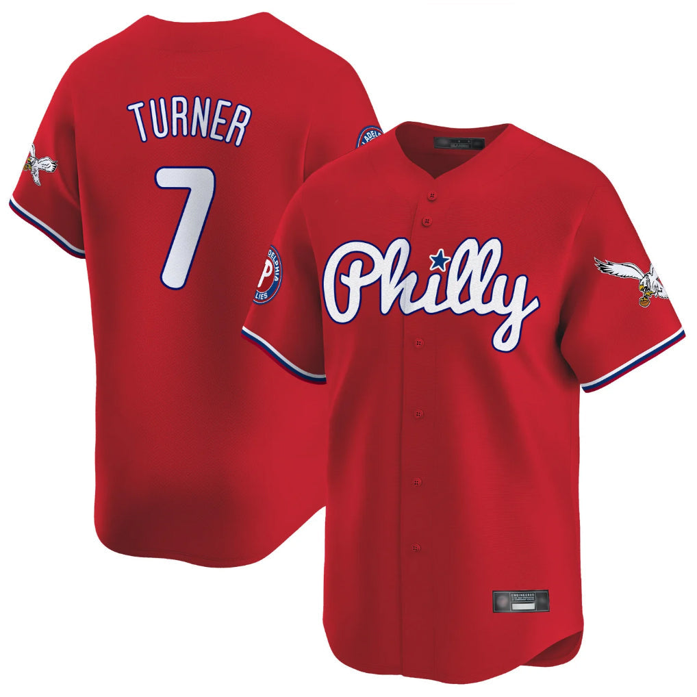 Fenge P.Phillies #7 Trea Turner Player Red Phillies & Eagles Vapor Premier Limited Stitched Jerseys