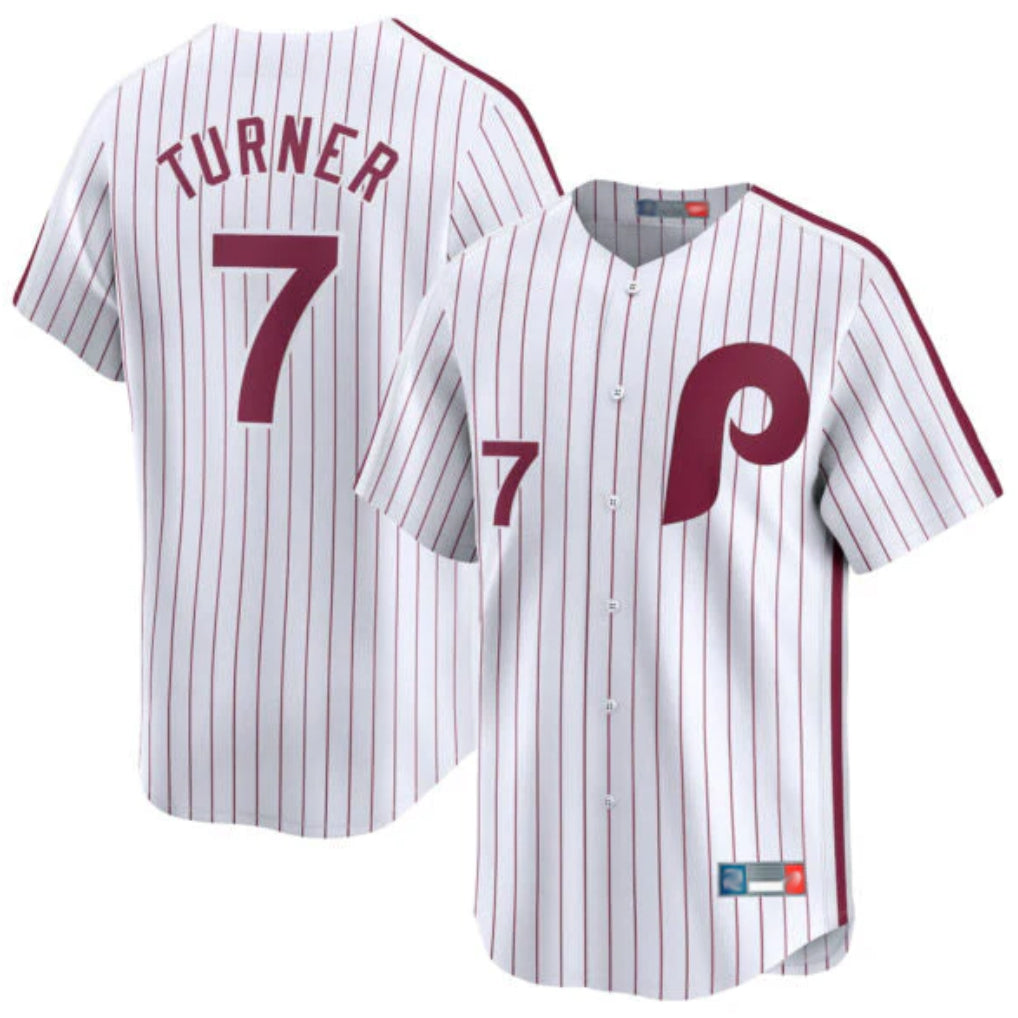 Fenge P.Phillies #7 Trea Turner Player White Cooperstown Collection Limited Home Stitched Jerseys