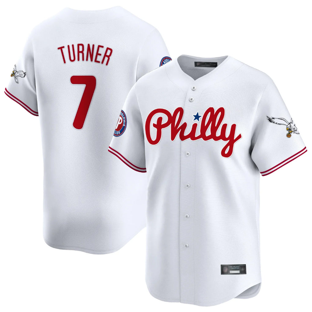 Fenge P.Phillies #7 Trea Turner Player White Phillies & Eagles Vapor Premier Limited Stitched Jerseys