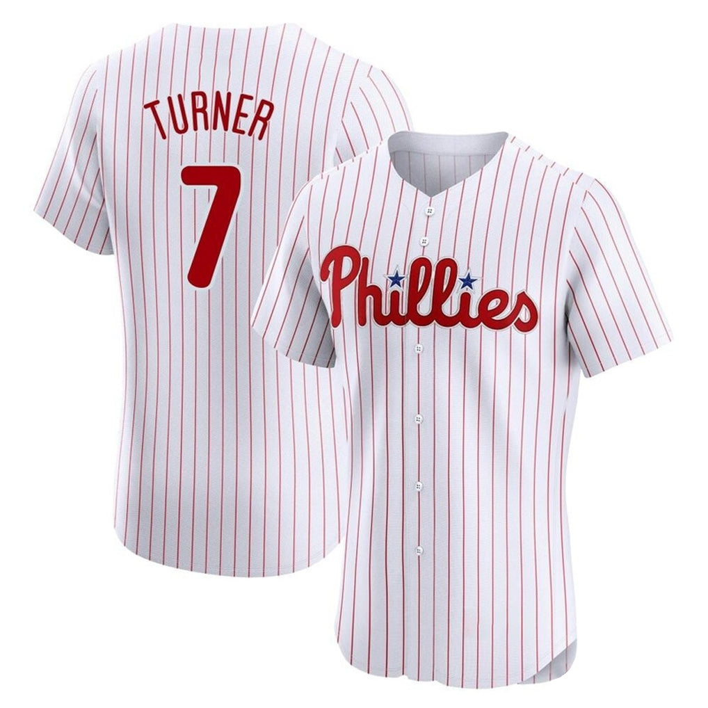 Fenge P.Phillies #7 Trea Turner Player White Pinstripe Phillies & Eagles Vapor Premier Limited Elite Stitched Jerseys
