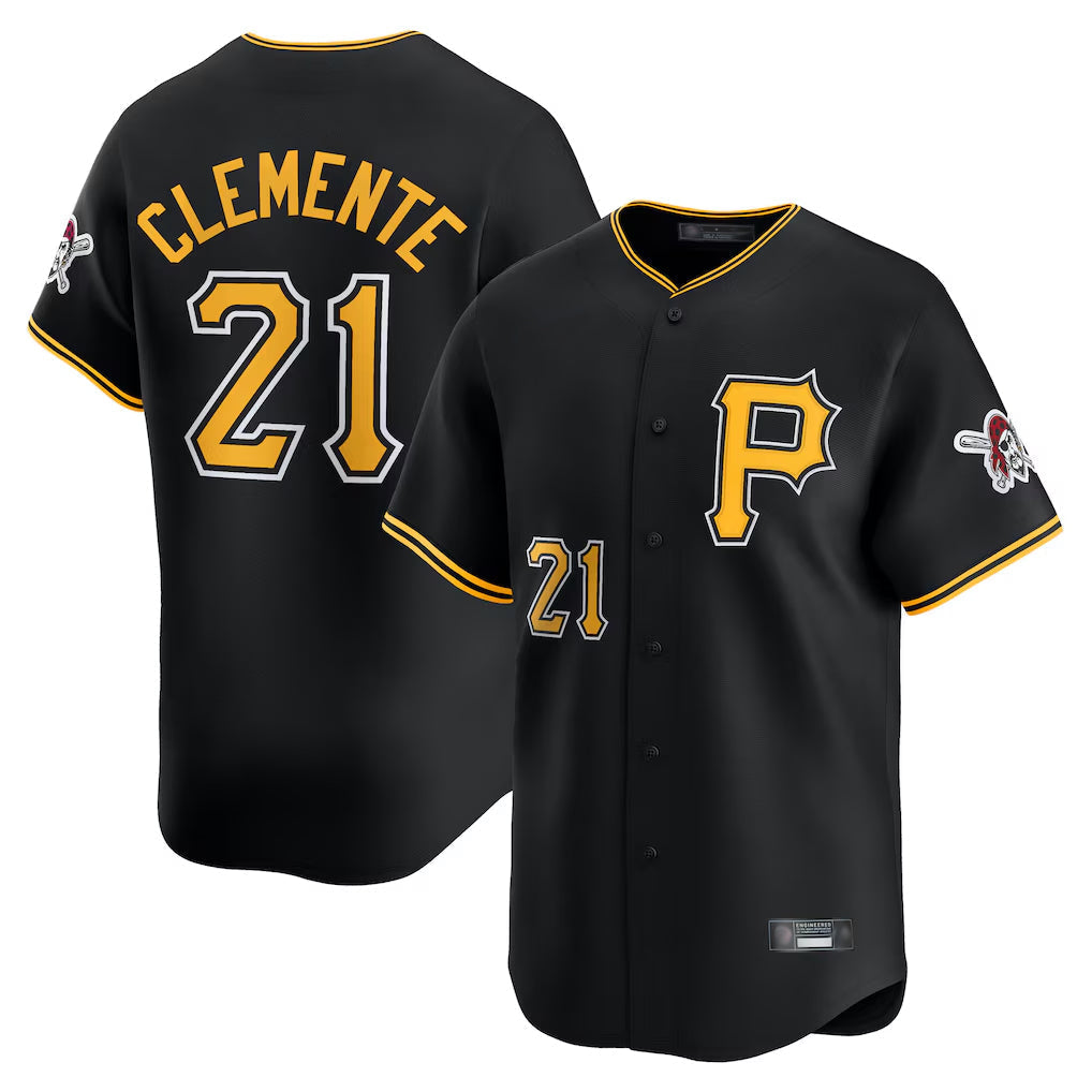 Fenge P.Pirates #21 Roberto Clemente Player Black Alternate Limited Game Stitched Jerseys