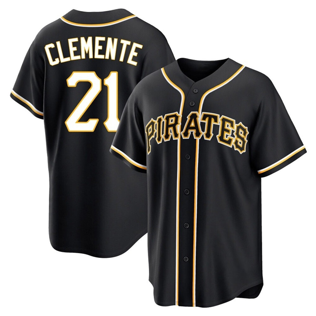 Fenge P.Pirates #21 Roberto Clemente Player Black Fashion Out Home Game Stitched Jerseys