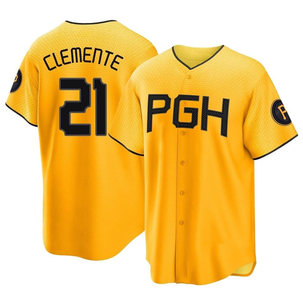 Fenge P.Pirates #21 Roberto Clemente Player Gold City Connect Home Game Stitched Jerseys