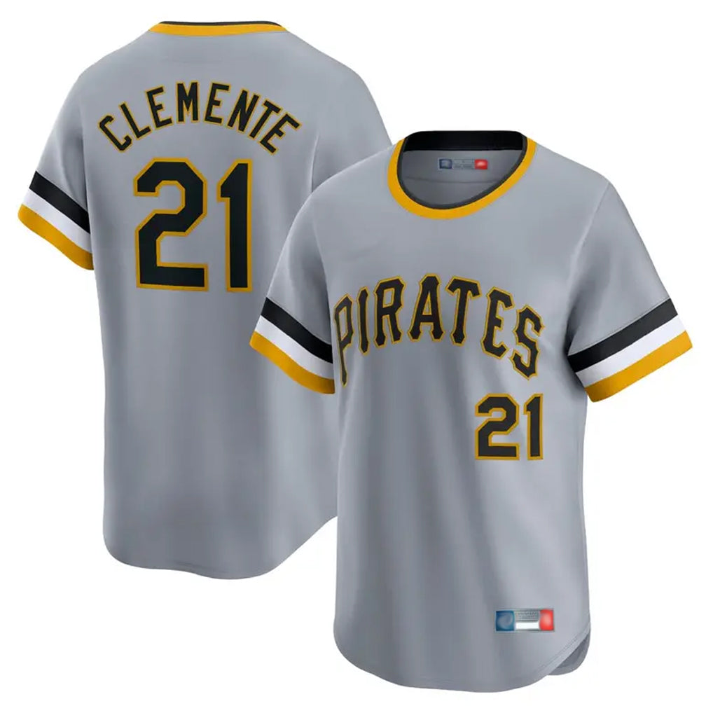 Fenge P.Pirates #21 Roberto Clemente Player Gray Throwback Cooperstown Collection Limited T-shirt Stitched Jerseys