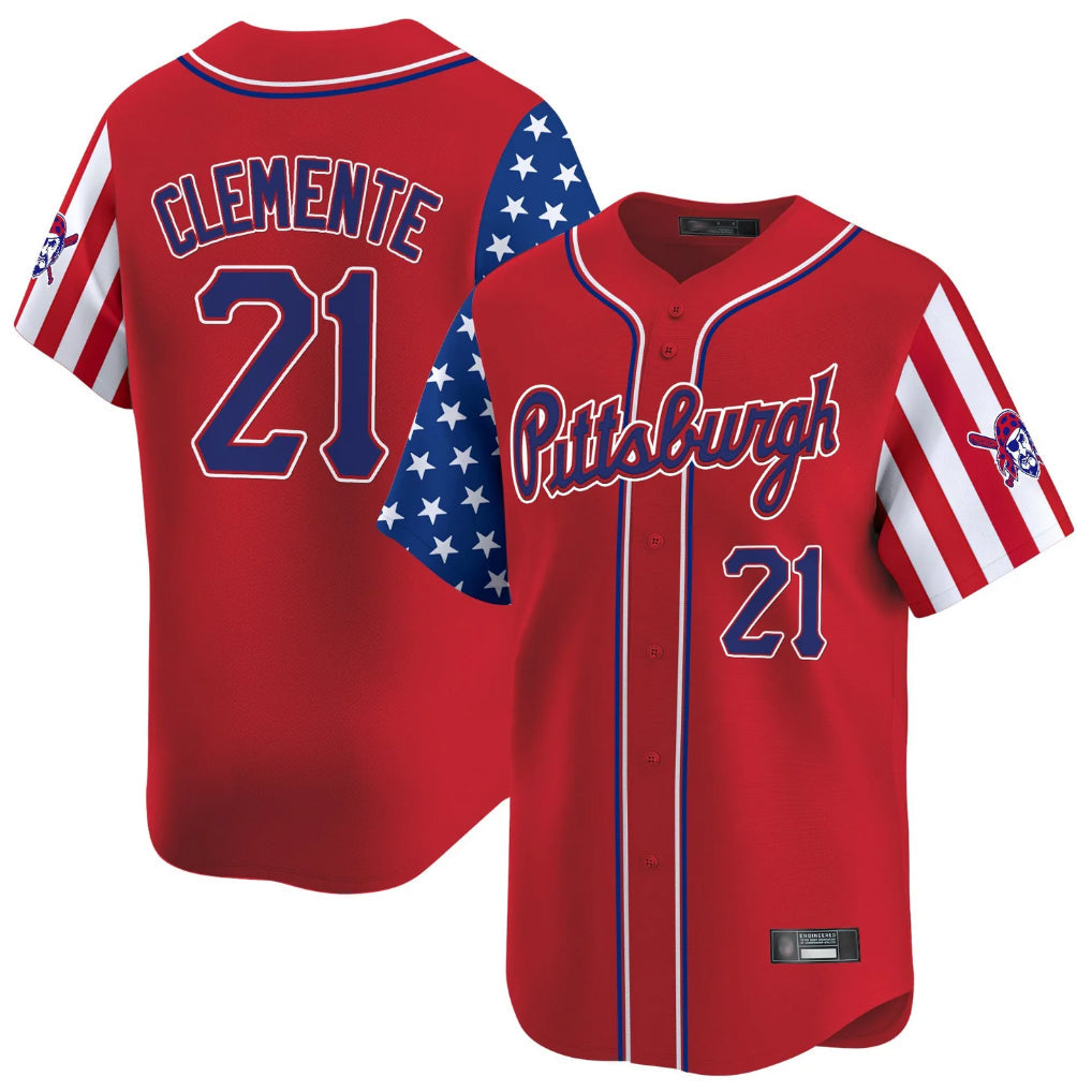 Fenge P.Pirates #21 Roberto Clemente Player Red 2025 Independence Day Vapor Premier Limited Stitched Jerseys