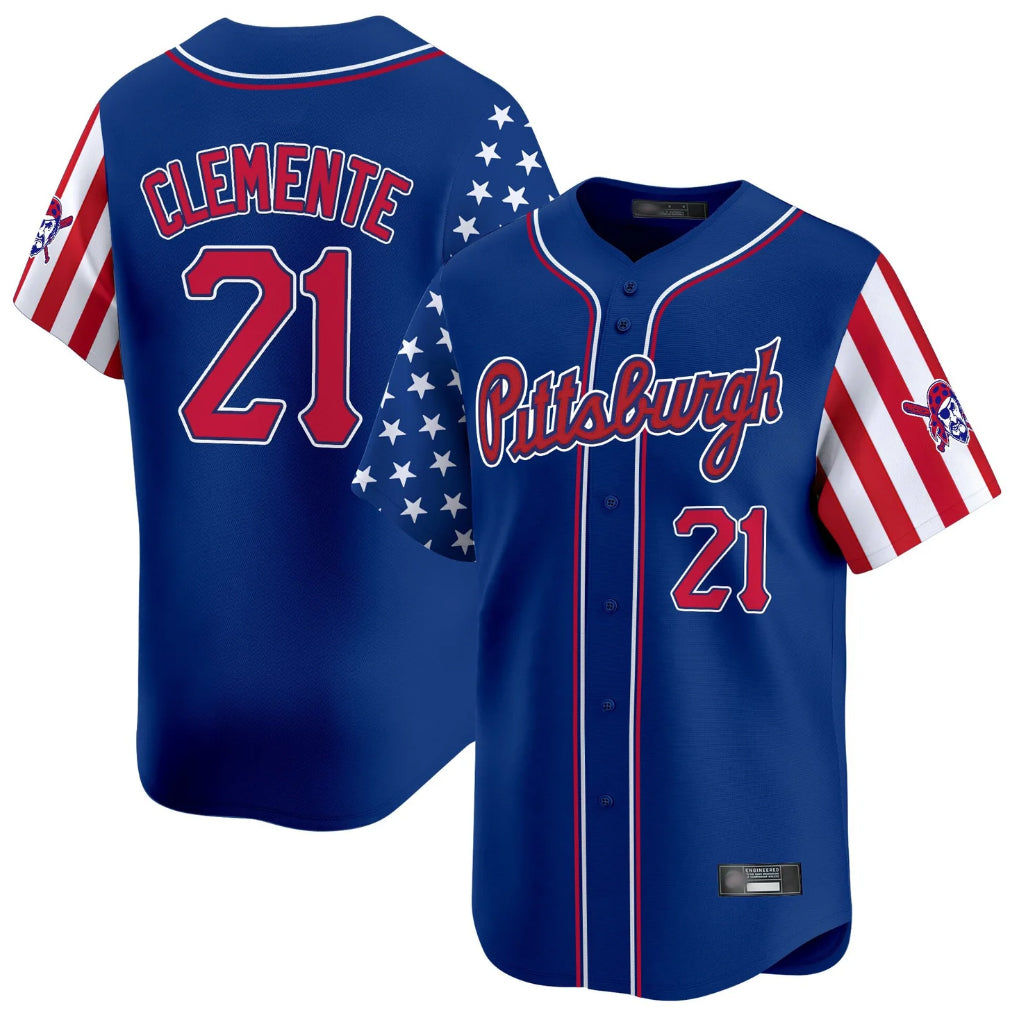 Fenge P.Pirates #21 Roberto Clemente Player Royal 2025 Independence Day Vapor Premier Limited Stitched Jerseys