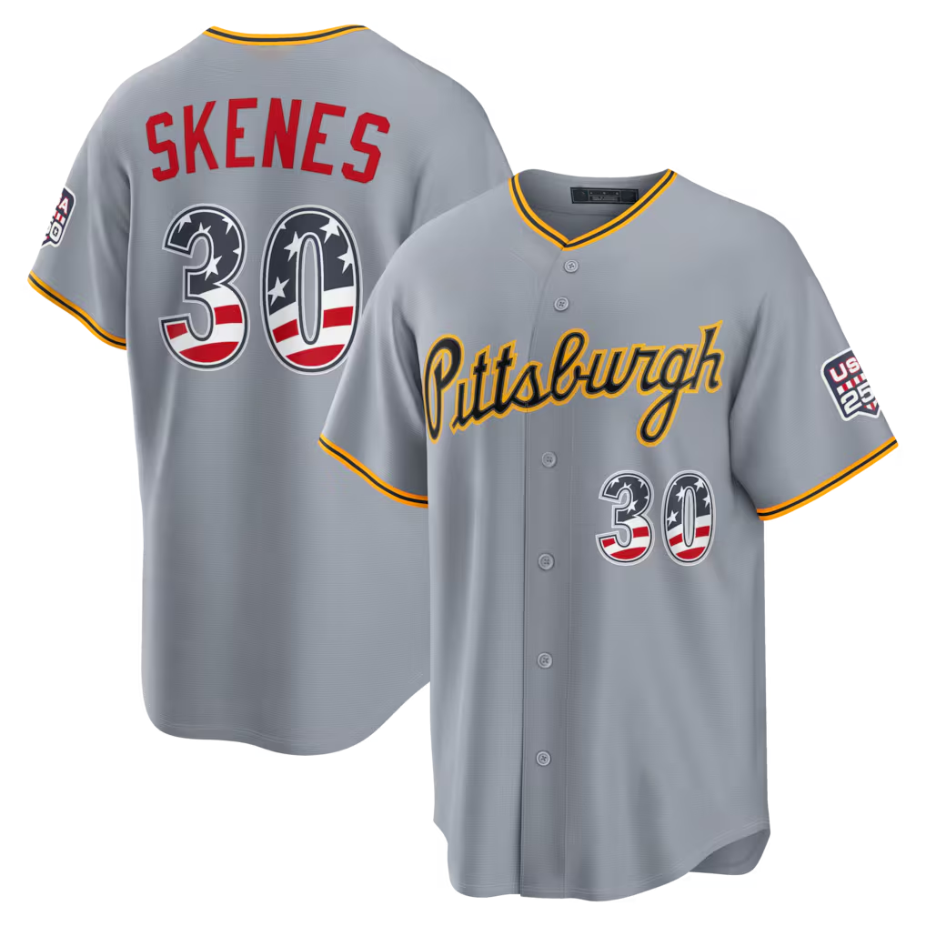 Fenge P.Pirates #30 Paul Skenes Gray USA 250 Fourth of July Road Stadium Jersey