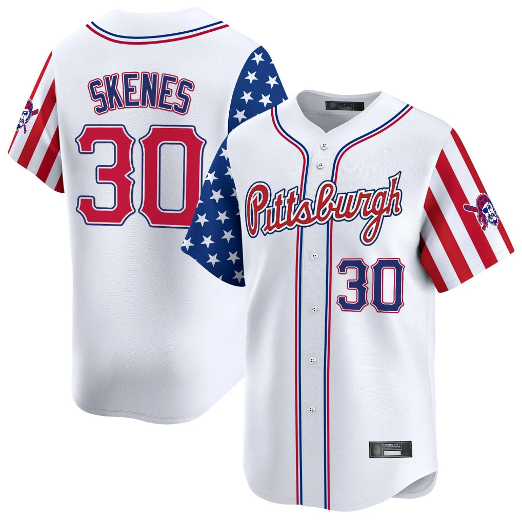 Fenge P.Pirates #30 Paul Skenes Player White 2025 Independence Day Vapor Premier Limited Stitched Jerseys