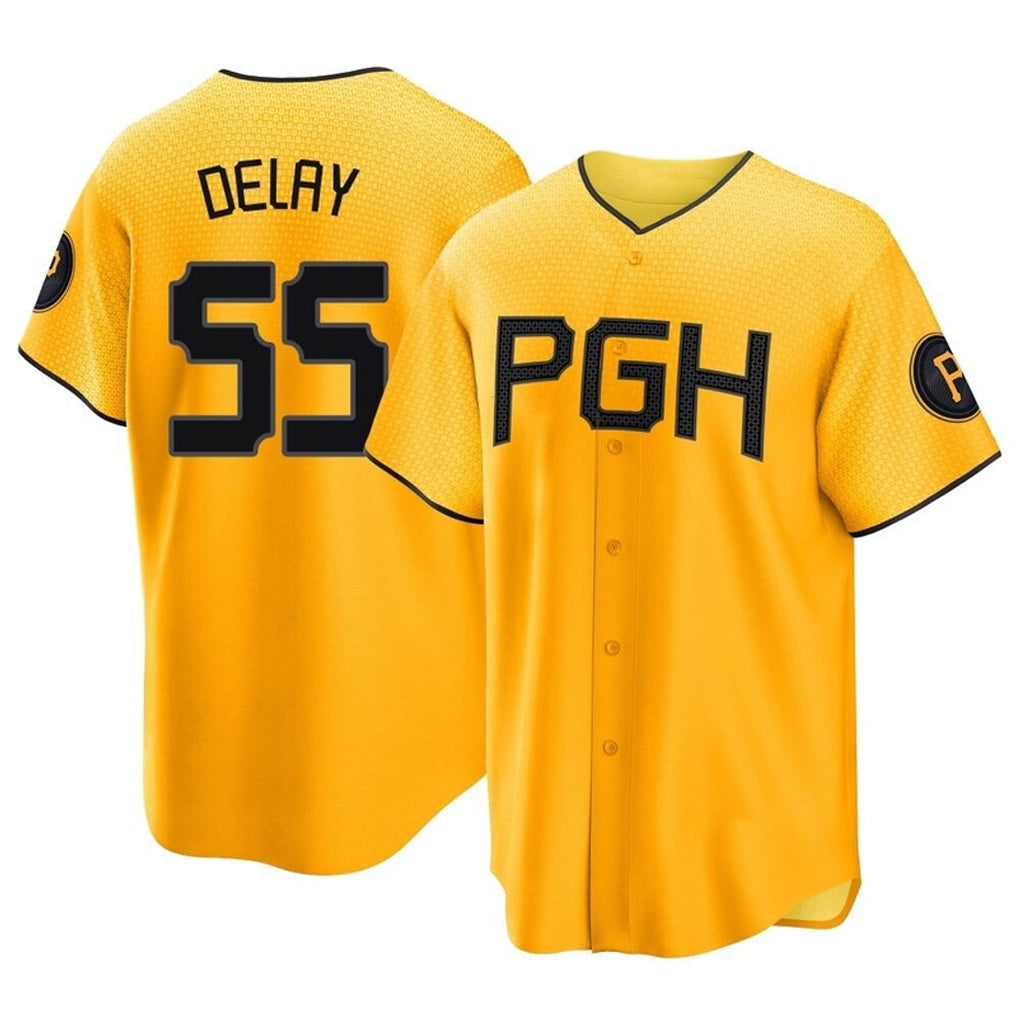Fenge P.Pirates #55 Jason Delay Player Gold City Connect Home Game Stitched Jerseys